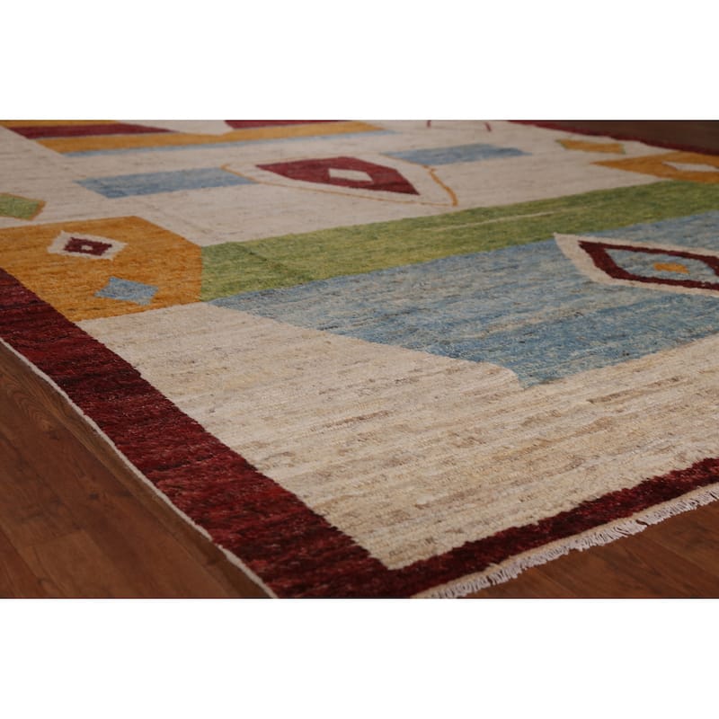 Moroccan Oriental Large Rug Handmade Modern Beige Wool Carpet - 9'11" x 13'8" - 9'11" x 13'8" - Ivory/Beige