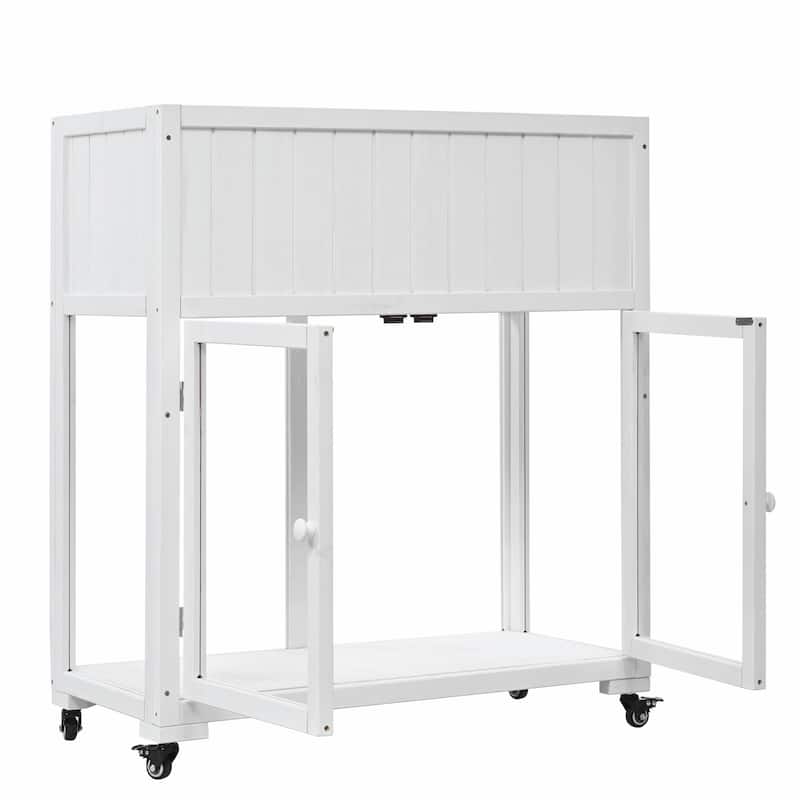 2-Door Mini Wood Cold Frame - Compact Garden Greenhouse with Wheels and Raised Bed Liner