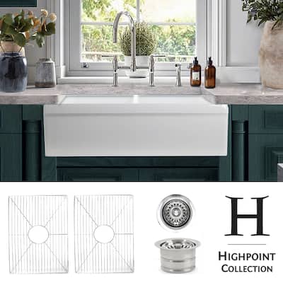 Highpoint Collection 50/50 Farmhouse Sink with Grids and Drains - 33 x 20 x 9.75