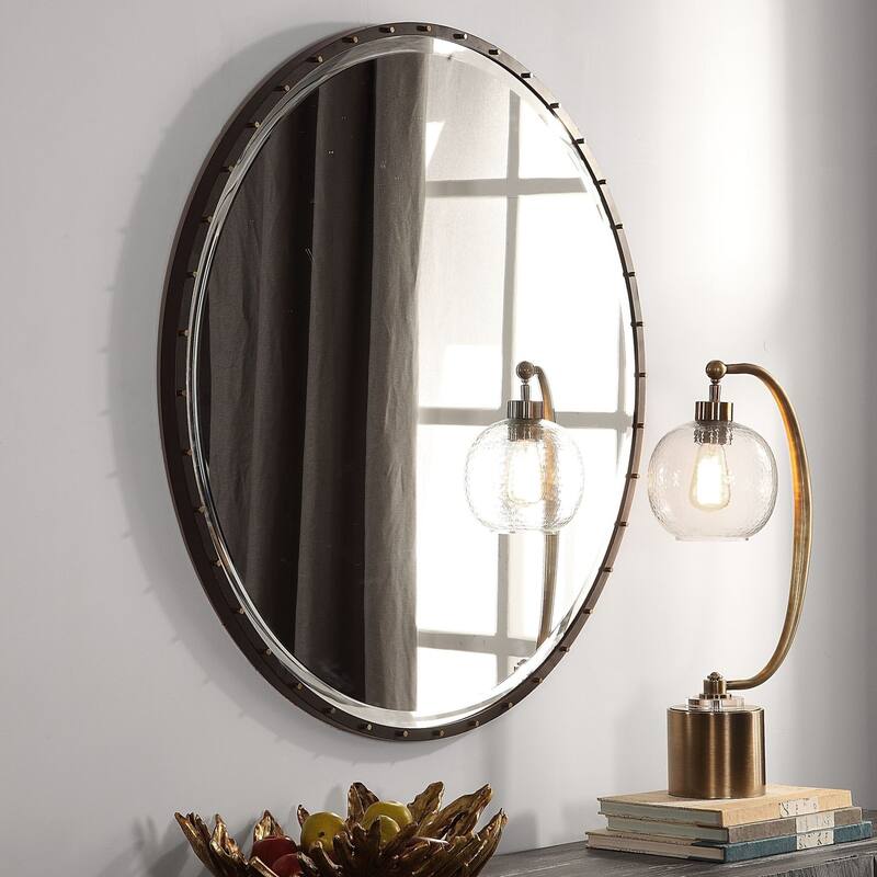 Uttermost Benedo 42" Round Urban Industrial Riveted Beveled Wall