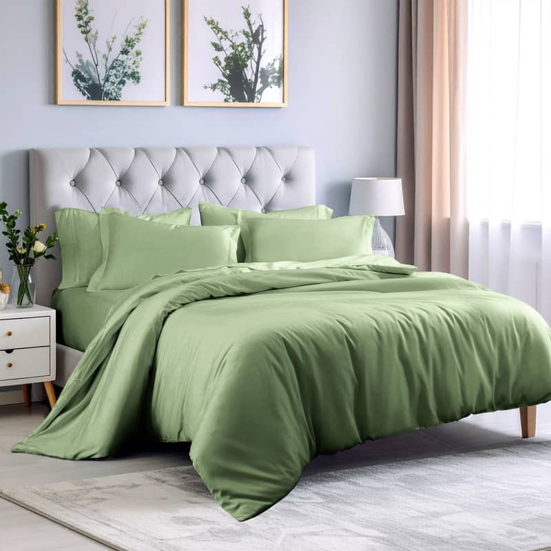 Superior 300 Thread Count Rayon From Bamboo Solid Duvet Cover Set - Full - Queen - Sage