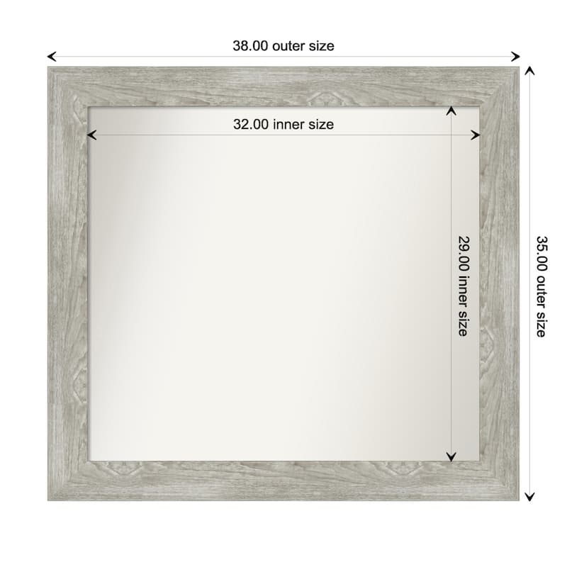 Dove Greywash Framed Non-Beveled Custom Wall Mirror, Bathroom Vanity Mirror - Outer Size: 38 x 35