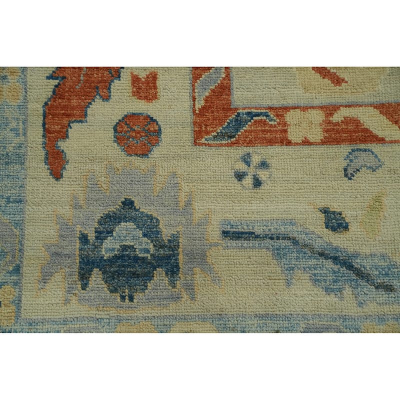 Handmade Wool Oushak Vegetable Dye Area Rug, Floral Geometric Carpet - 11' 8'' X 8' 9''