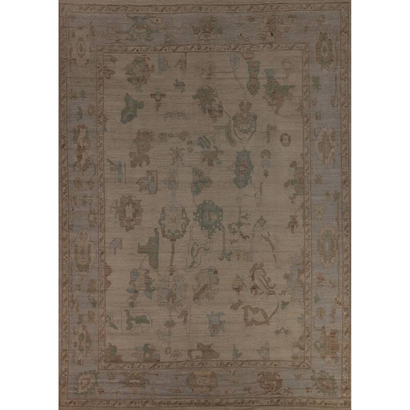 Vegetable Dye Oushak Turkish Rug Handmade Floral Wool Carpet - 9'4"x 12'5"