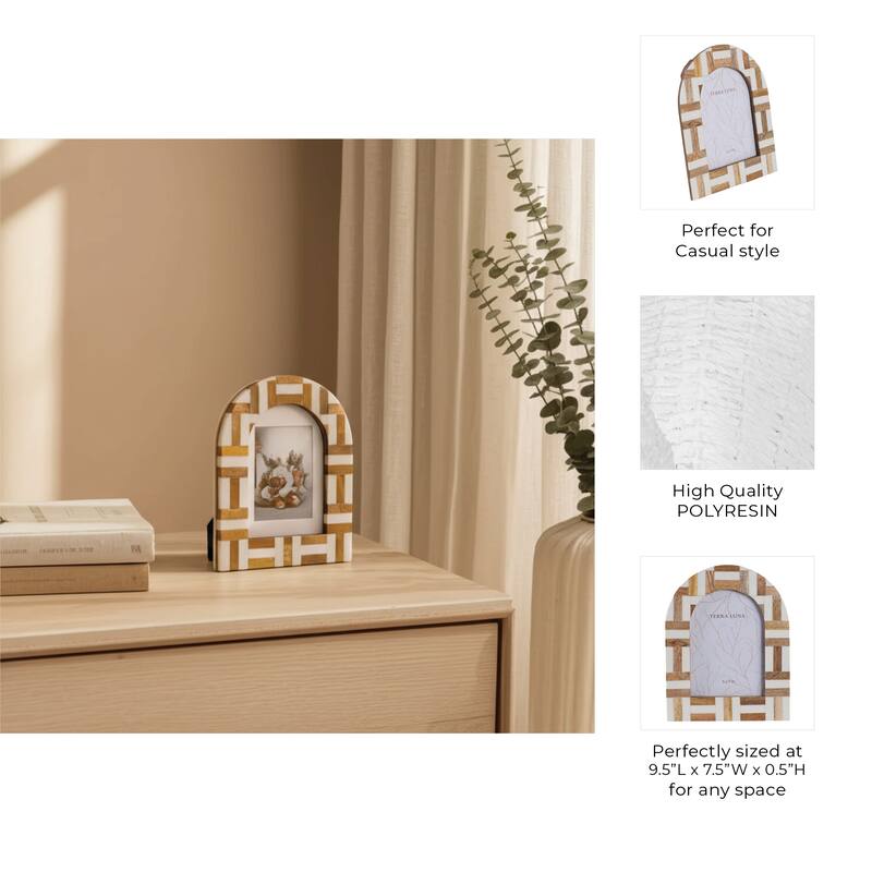 Resin Wood Picture Frame Arched Mosaic Design Home Decor - 5x7" Ivory