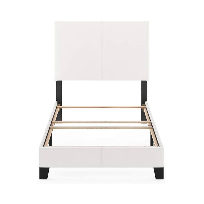 King Size Upholstered Bed Frame - Black PU Leather Platform Bed with Foam Headboard - Modern Glam Style