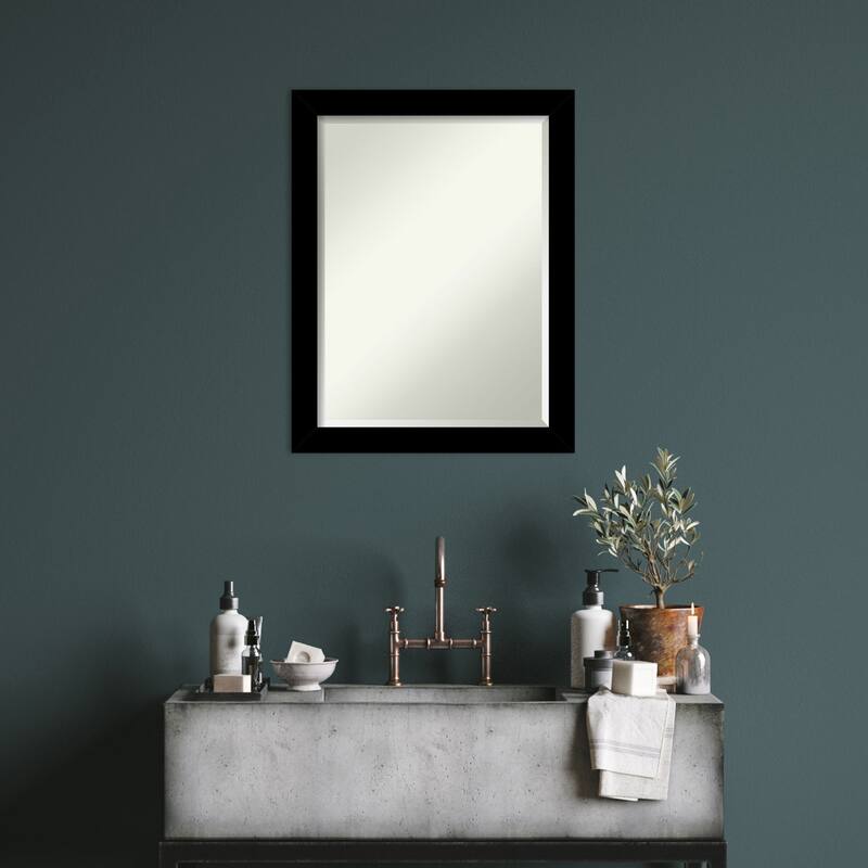 Basic Narrow Beveled Wood Framed Bathroom Vanity Wall Mirror