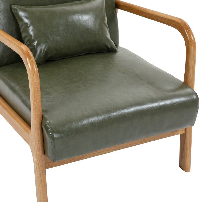 Mid-Century Modern Upholstered Accent Chair with Wood Frame - Natural Wood/PU Leather - Green/PU/Natural Wood