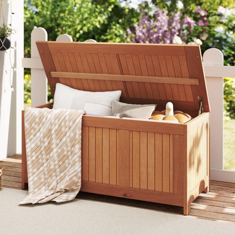 Teak Solid Wood Outdoor Storage Bench 58-Gal Patio Seating Box - 20.5" x 45" x 23"