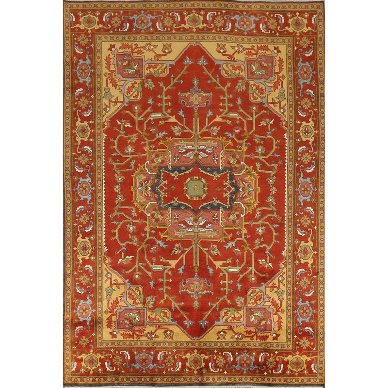 Medallion Heriz Serapi Indian Area Rug Handmade Floral Wool Carpet - 8'9" x 11'8"