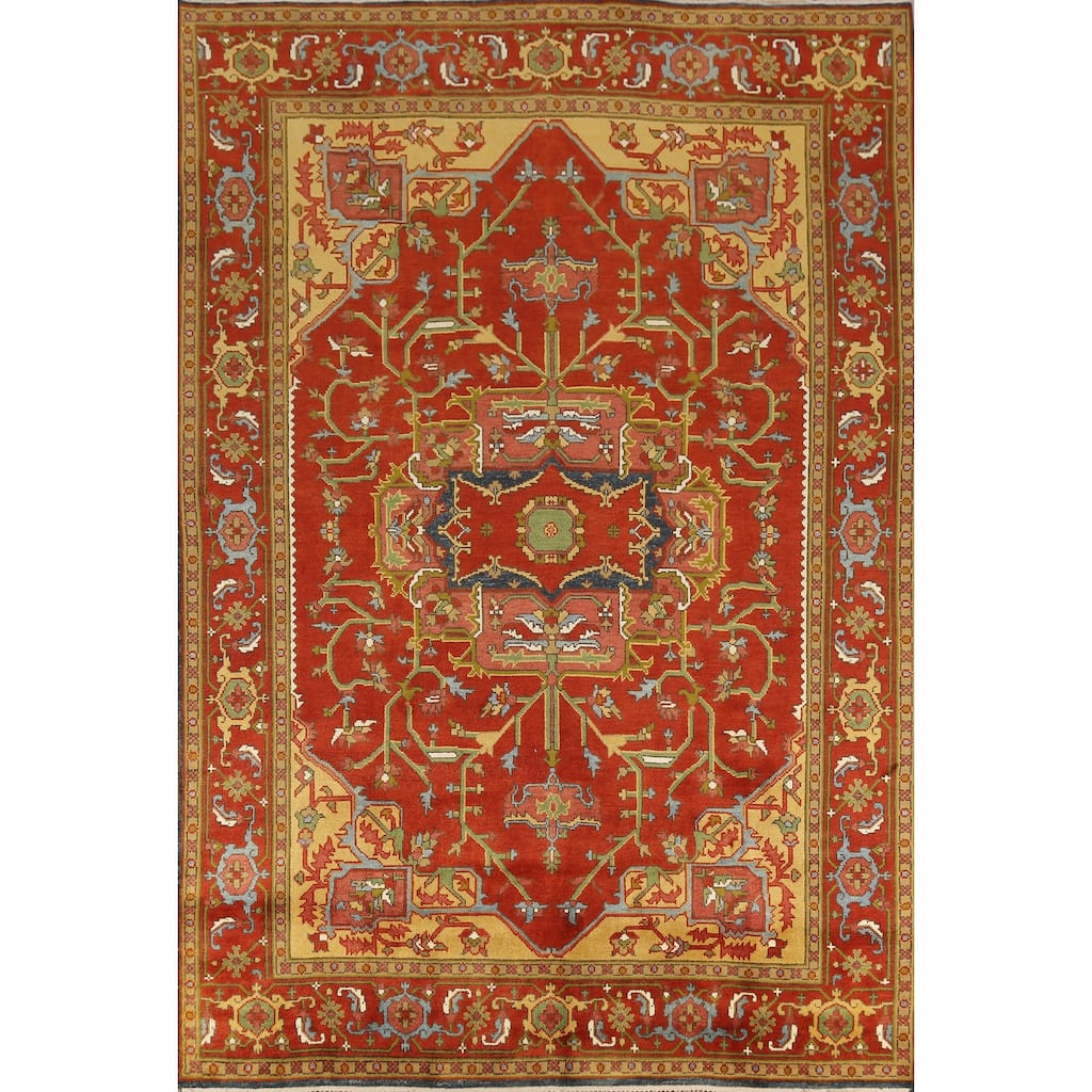 Medallion Heriz Serapi Indian Area Rug Handmade Floral Wool Carpet - 8'9" x 11'8"