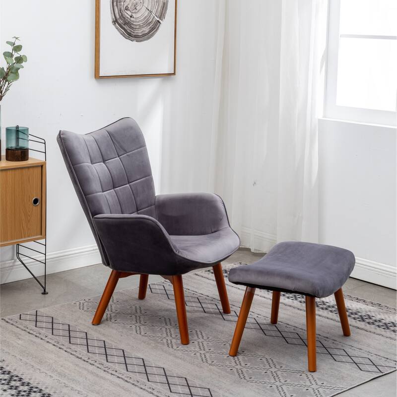Gray 33" Polyester Button Tufted Accent Chair