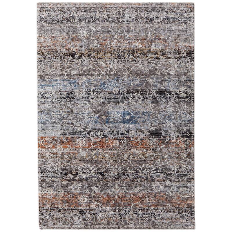 Grand Bazaar Ennis Machine Made Distressed Transitional Area Rug - 5'3" x 7'6" - Gray/Black/Red