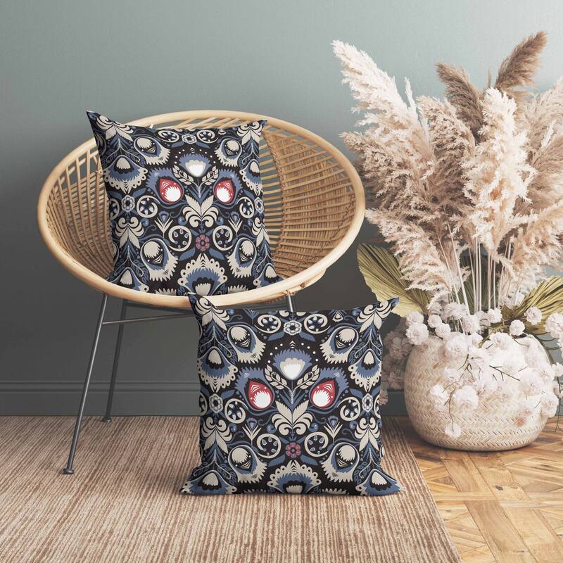 Whimsical Cat Eye Faux Suede Reversible Throw Pillow Blue and Black