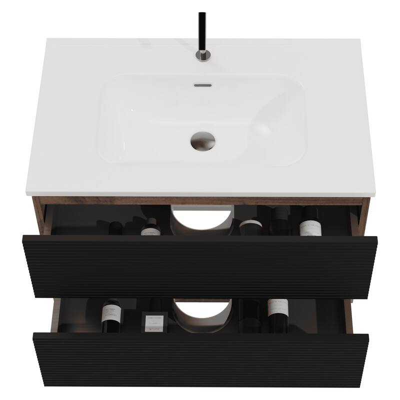 35" Modern Bathroom Vanity with Silent Soft-Closing Drawers, Eco-Friendly Natural Oak Finish
