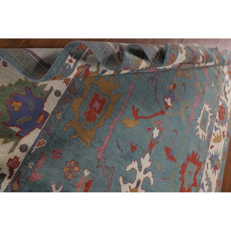 Floral Blue Oushak Indian Area Rug Handmade Wool Carpet - 9'3"x 12'0"