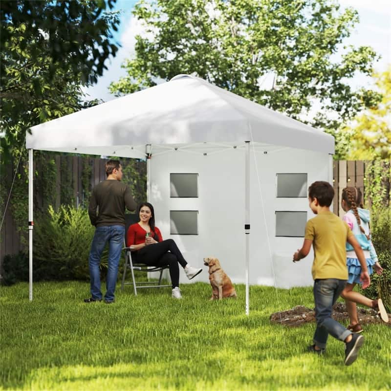 Metal Oxford Fabric Folding Outdoor Canopy Tent with Sidewalls - 116.9" L x 116.9" W x 113" H