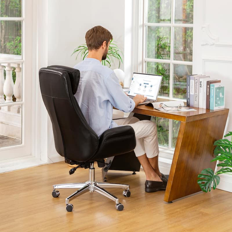 Modern High-Back Leatherette Adjustable 360-degree Swivel Executive Office Chair by Glitzhome