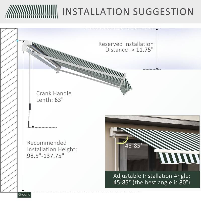 Outsunny 8' x 6.6' Patio Retractable Awning/Manual Exterior Sun Shade Deck Window Cover