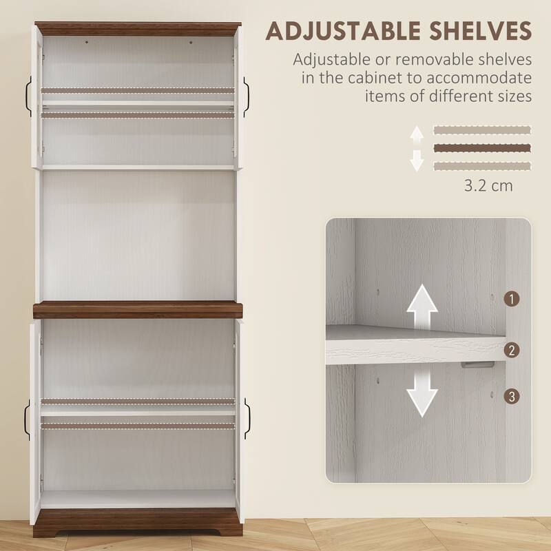Tall Pantry Storage Cabinet with Countertop and Shelves for Kitchen Dining Room Living Room - 28.3" W x 15.7" D x 70.1" H