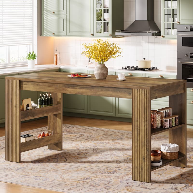 Farmhouse Kitchen Island with Storage Shelves