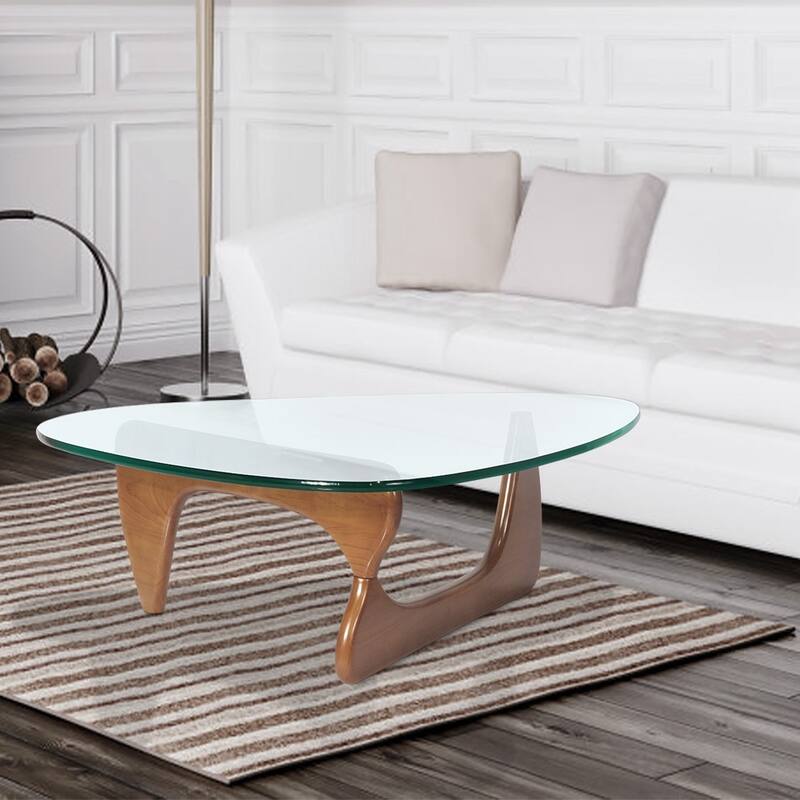 50"L Triangle coffee table Wood Base for living room
