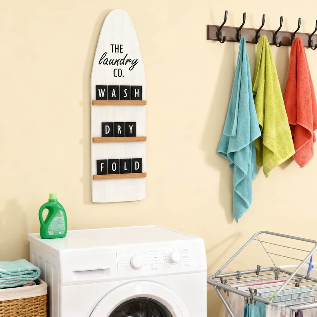 Laundry Wood Wall Decor, Large Vintage Wall Plaque for Laundry Room