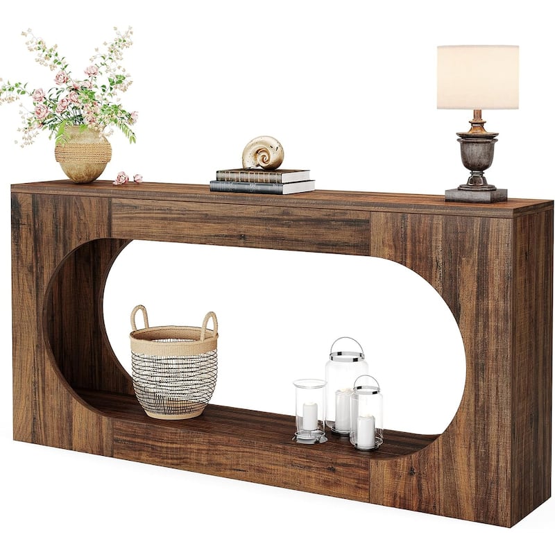 63" Farmhouse Console Table with Scalloped Edge for Living Room and Hallway