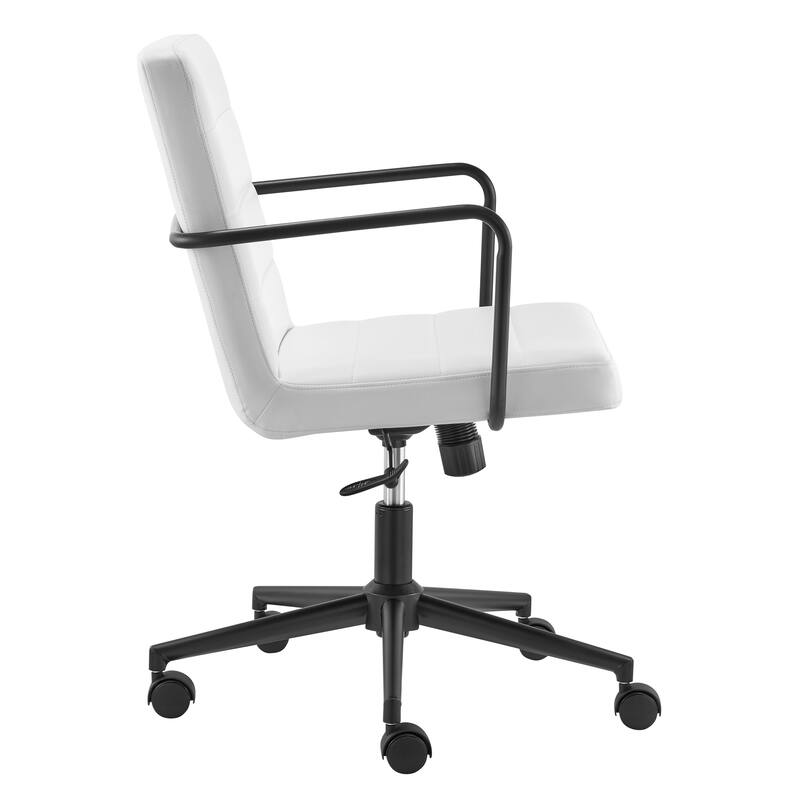 White and Black Steel and Faux Leather Adjustable Swivel Rolling Office Chair - 20.87' X '32.29' X '23.82