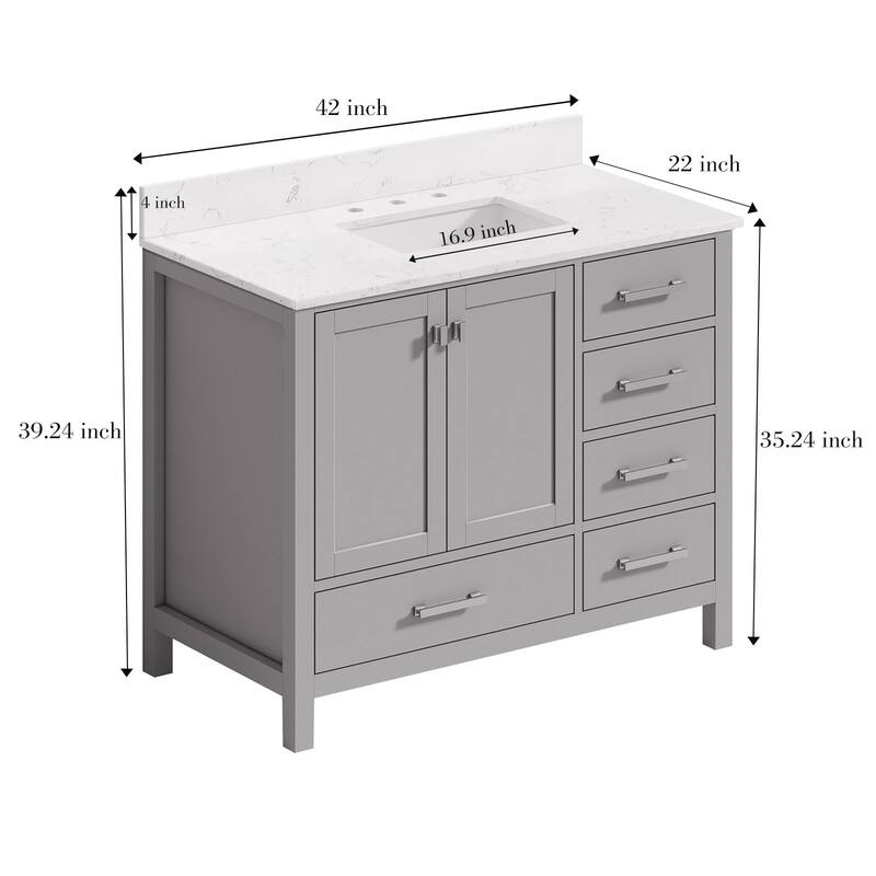 Prismosaic 42 inch Bathroom Vanity Set in Lunar Gray, Middle Sink