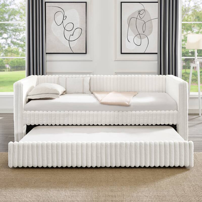 Twin Size Upholstered Velvet Sofa Bed Extendable Daybed Frame with Trundle