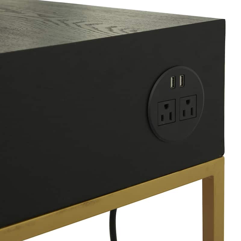 Wooden 3 Drawers Desk with Mirrored Front and Outlet - Black - Roche River Decor