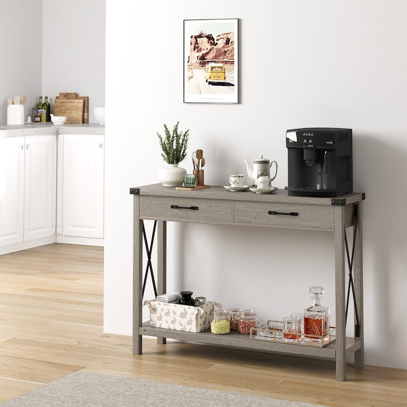 Sofa Table with Storage Shelf Side Design Accent Wood Entryway Table - Grey