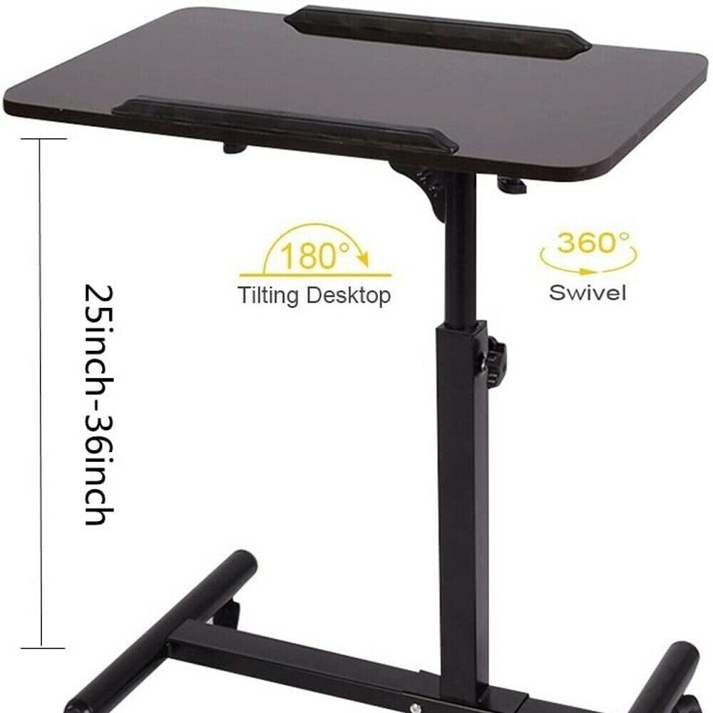 Laptop Desk Hospital Table Rolling Cart Angel & Height Adjustable Over Bed Stand 