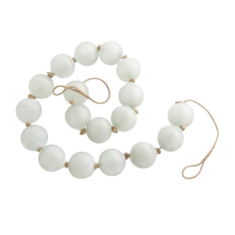 Glass Handmade Round Extra Long Frosted Orb Beaded Garland with Tassel with Knotted Jute Rope - Roche River Decor