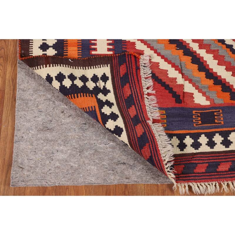 Orange Kilim Qashqai Persian Vintage Rug Hand-Woven Wool Carpet - 5'3"x 7'8"