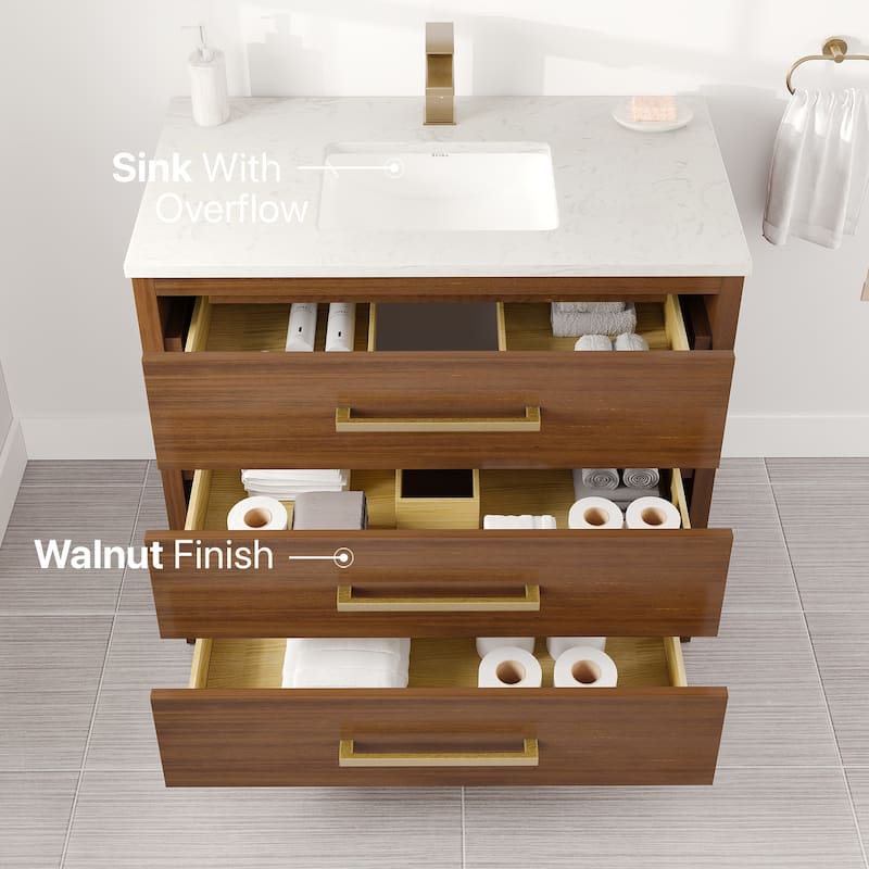 Eviva Curio Bath Vanity with WH Carrara Quartz Top and Undermount Sink