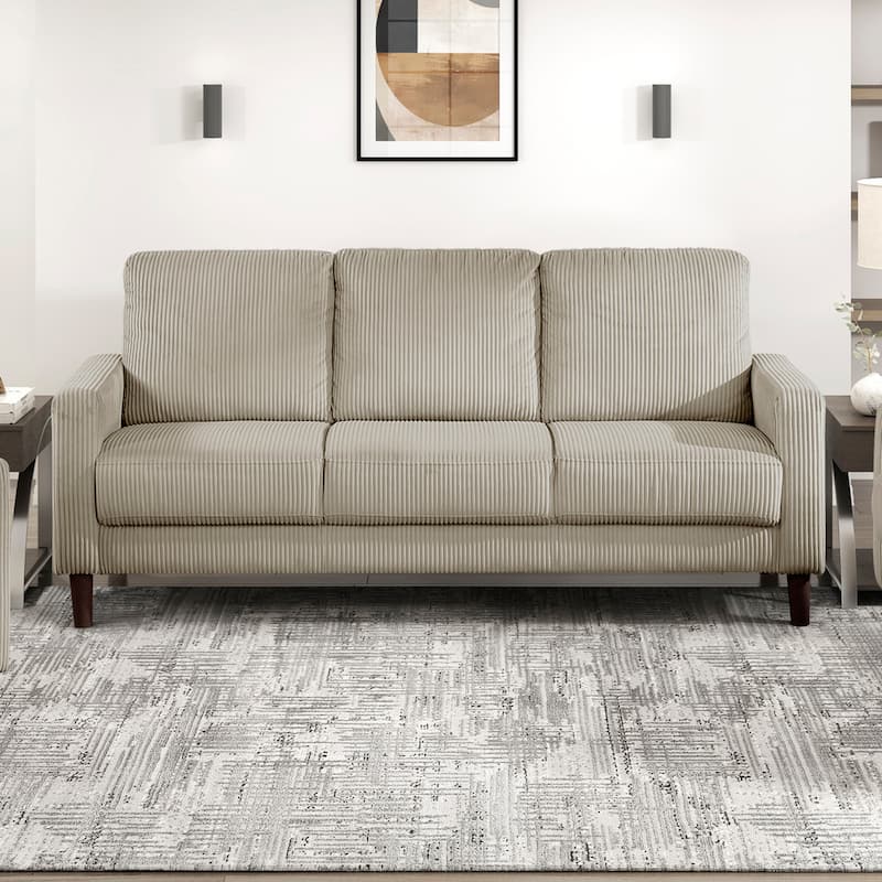 Caspian 76.5" Corduroy Living Room Sofa - Wood Finish Exposed Feet