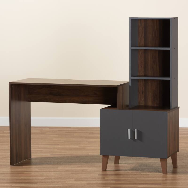 Jaeger Two-Tone Brown and Dark Grey Wood Storage Desk with Shelves