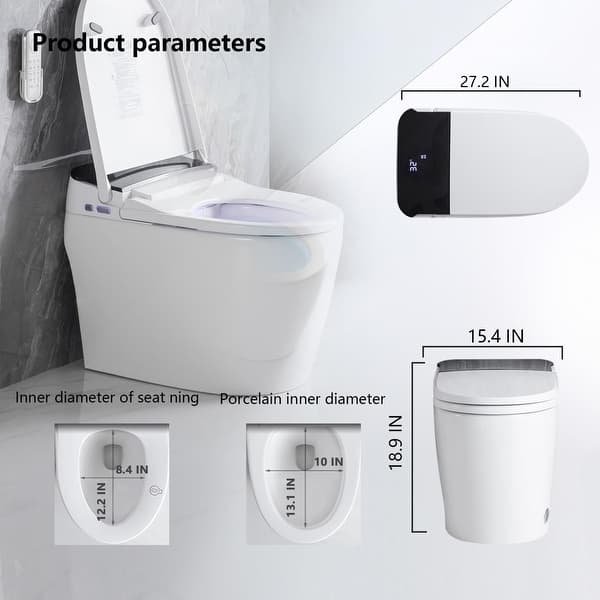 Smart One Piece Elongated Toilet Heated Seat Dual Flush Foot Sensor Night  Light