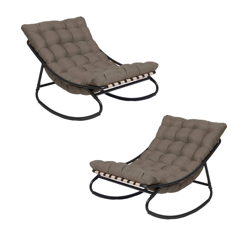 Outdoor Metal Frame Rocking Chair with Water-Resistant Cushions