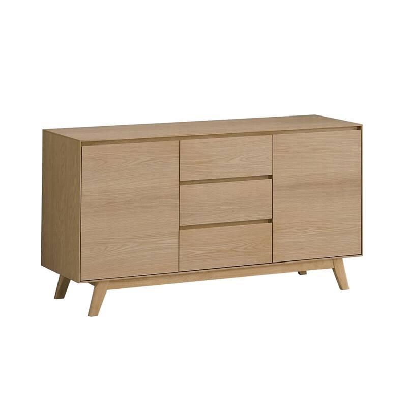 3 Drawers and 2 Doors Wooden Server in Oak Finish - Oak
