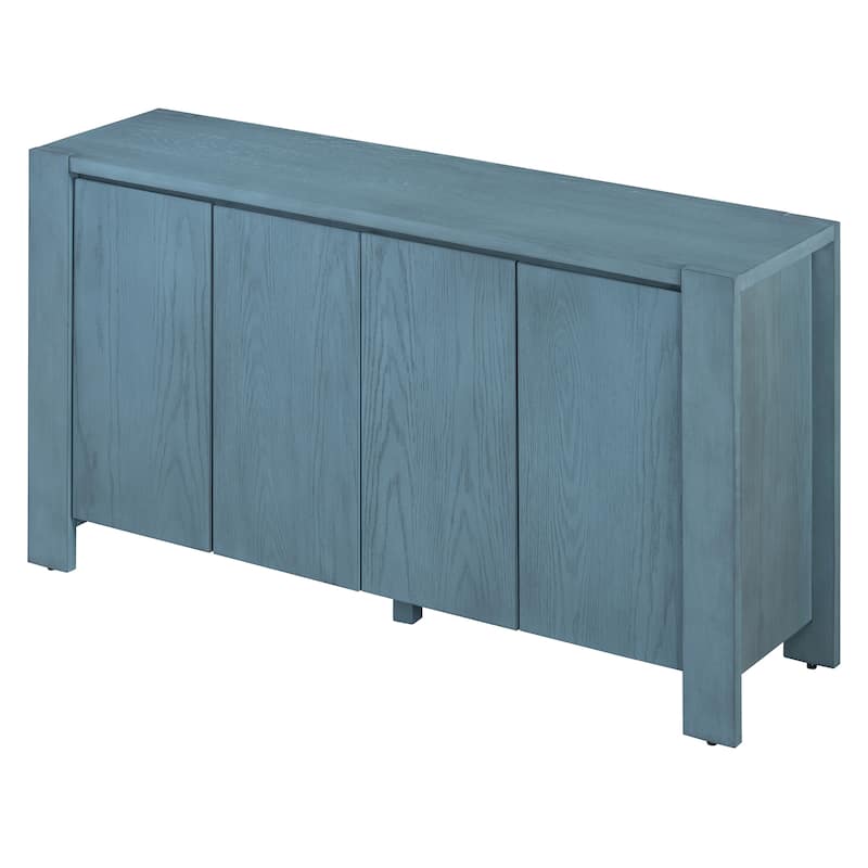 Buffet Cabinet with Storage, 4-Door Retro Wood Sideboard with Distressed Finish and Adjustable Shelves
