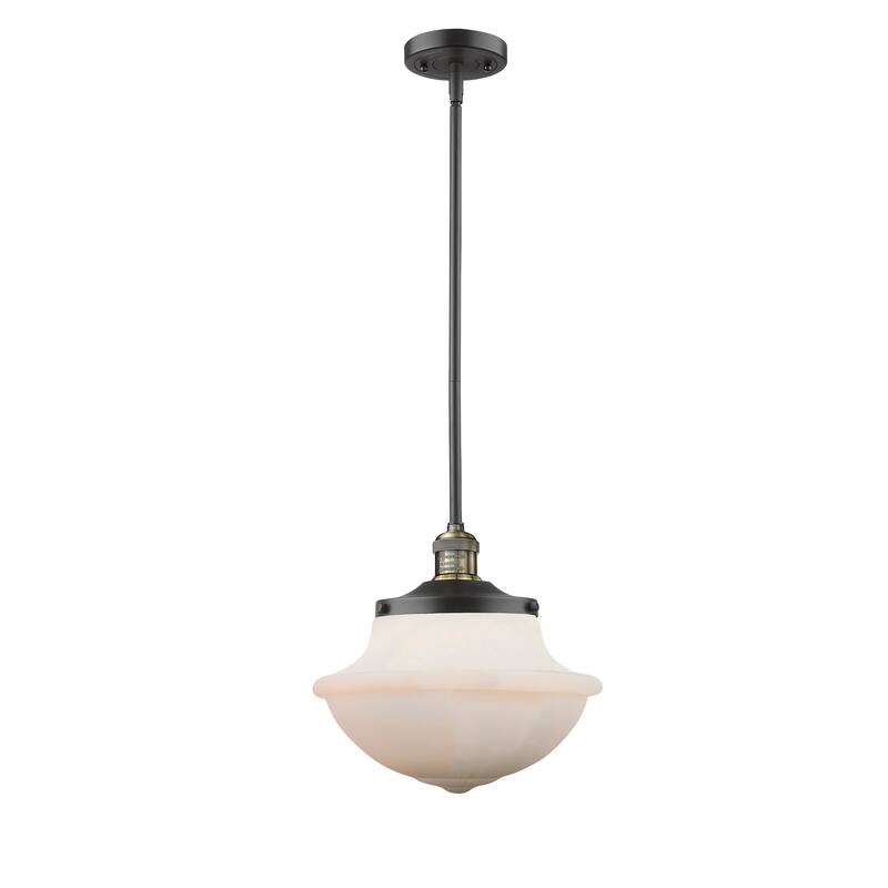 Innovations Lighting Franklin Restoration Oxford - 1 Light 12" Stem Hung Mini Pendant - Black Antique Brass/Matte White
