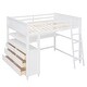 preview thumbnail 15 of 25, Full size Versatility Solid Construction Loft Bed with Drawers and Desk, Wooden Loft Bed with Shelves