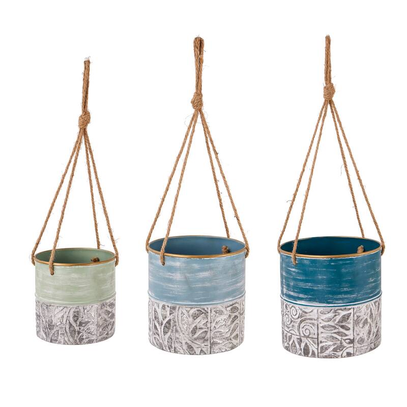 8.5 in. Painted Metal Hanging Basket Planters (Set of 3)