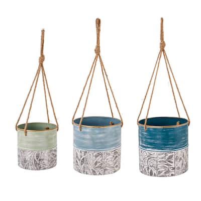 8.5 in. Painted Metal Hanging Basket Planters (Set of 3)