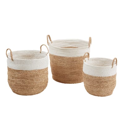 Raffia Duo-Tone Woven Basket (Set of 3)