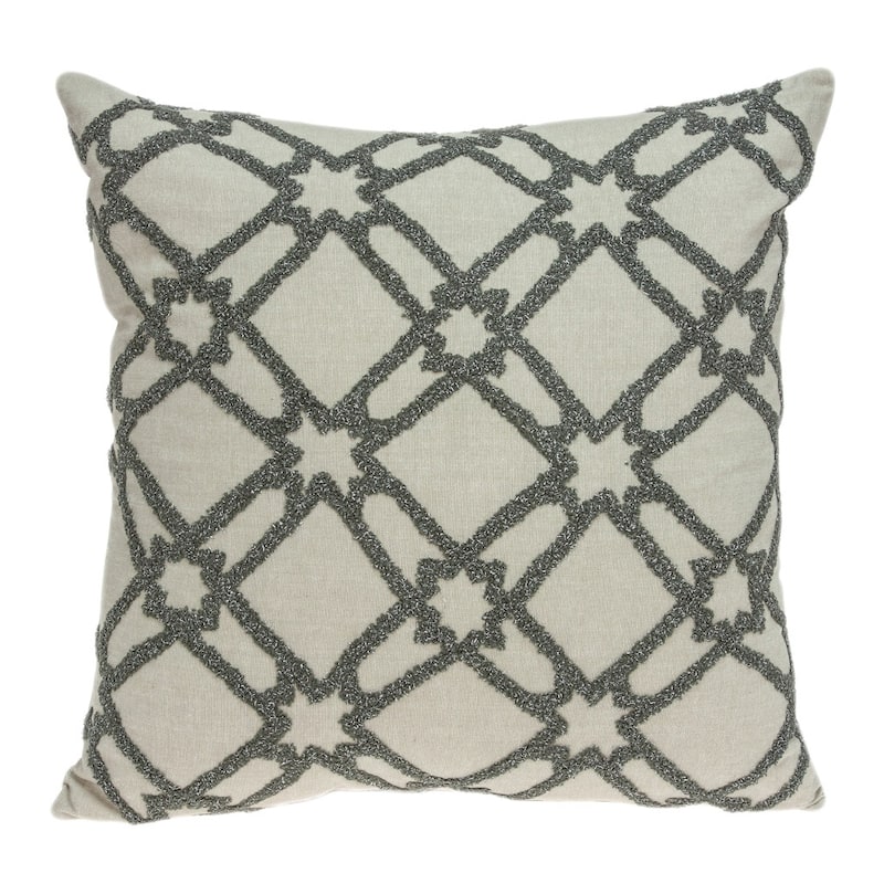 HomeRoots 20" Beige and Gray Diamond Cotton Throw Pillow With Embroidery
