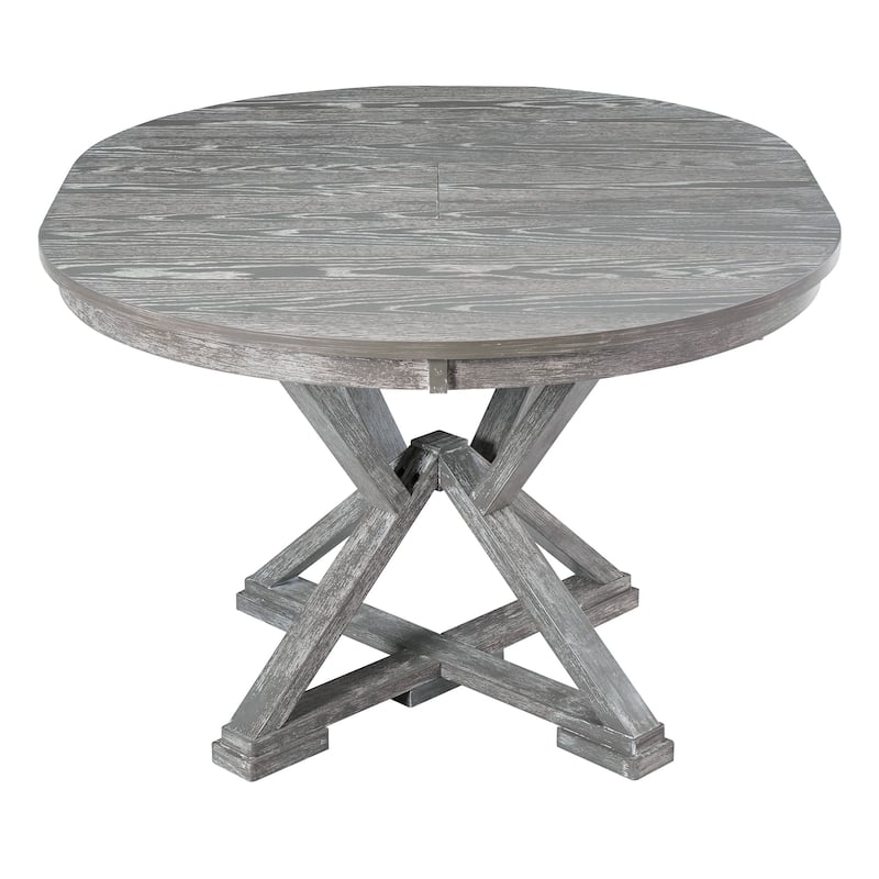 Retro 5-Piece Dining Table Set with Extendable Round Table and Upholstered Chairs for Dining Room